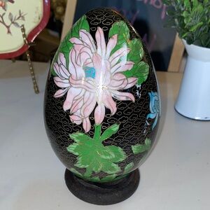 Vintage Cloisonne Egg With Wood Stand